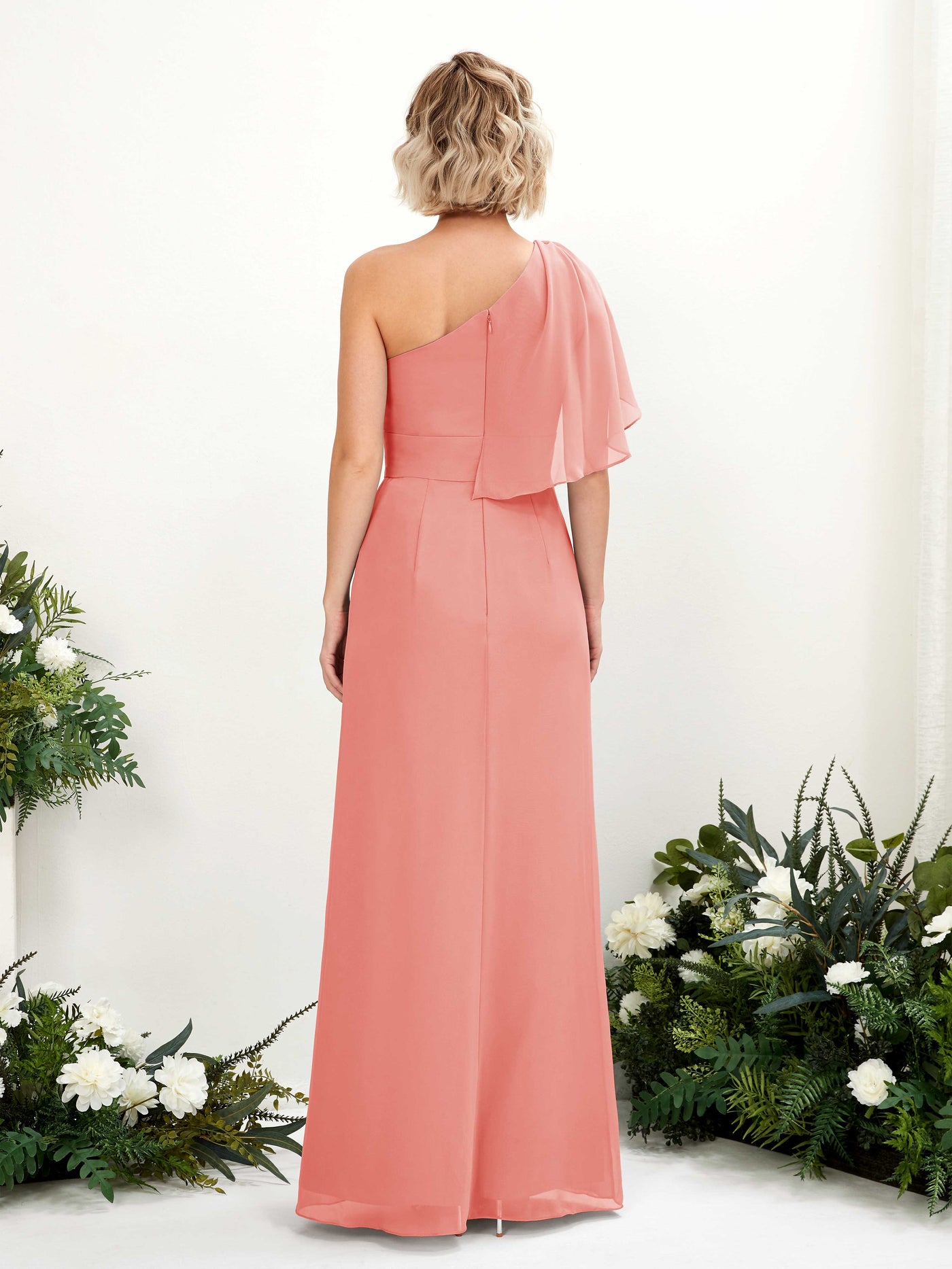 Carlyna Robe Trapèze Décolleté Asymétrique Longueur ras du sol Demoiselle d'honneur Rose Pêche #couleur_rose-p-che