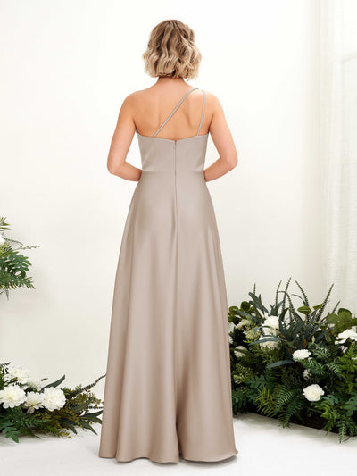 Carlyna Robe Trapèze Décolleté Asymétrique Longueur Ras du Sol Demoiselle d'Honneur Taupe #couleur_taupe