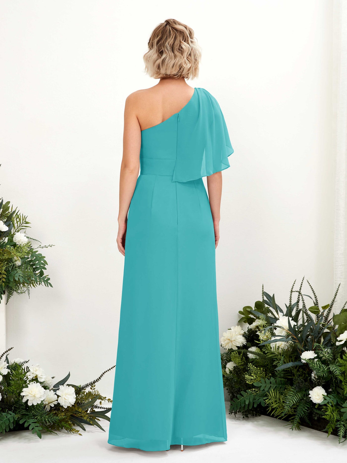 Carlyna Robe Trapèze Décolleté Asymétrique Longueur ras du sol Demoiselle d'honneur Turquoise #couleur_turquoise