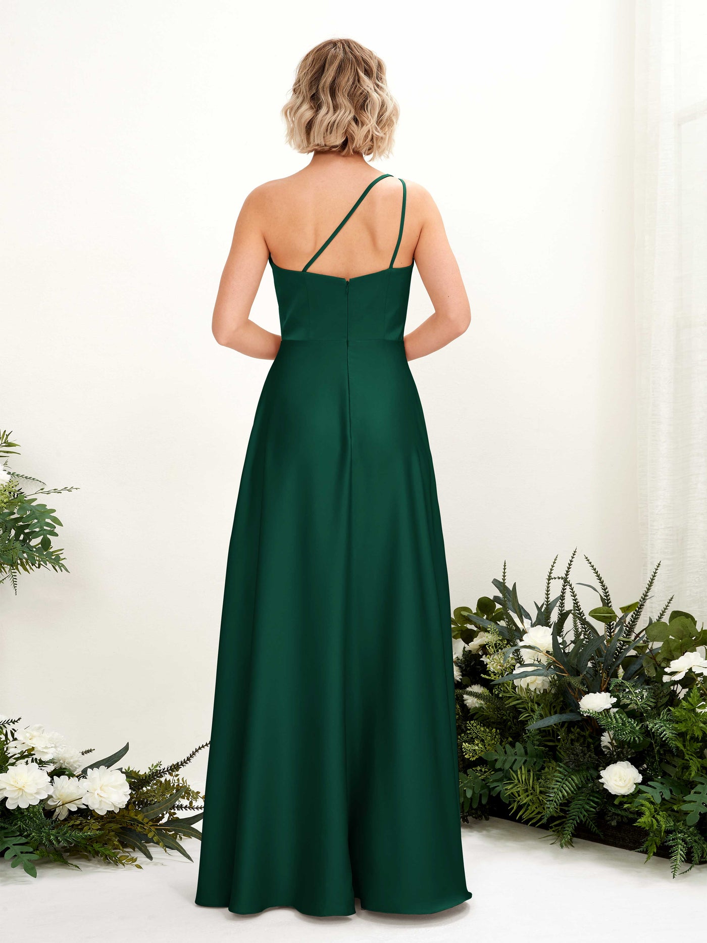 Carlyna Robe Trapèze Décolleté Asymétrique Longueur Ras du Sol Demoiselle d'Honneur Vert Chasseur #couleur_vert-chasseur