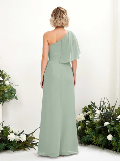 Carlyna Robe Trapèze Décolleté Asymétrique Longueur ras du sol Demoiselle d'honneur Vert Sauge Foncé #couleur_vert-sauge-fonc