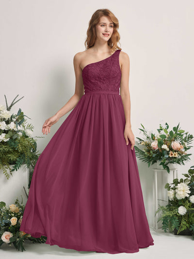 Carlyna Robe trapèze Décolleté asymétrique Longueur ras du sol Mousseline demoiselle d'honneur Chianti #couleur_chianti