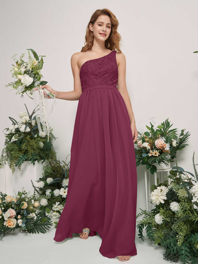 Carlyna Robe trapèze Décolleté asymétrique Longueur ras du sol Mousseline demoiselle d'honneur Chianti #couleur_chianti