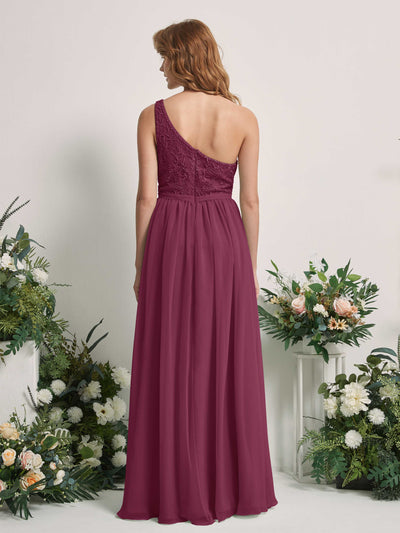 Carlyna Robe trapèze Décolleté asymétrique Longueur ras du sol Mousseline demoiselle d'honneur Chianti #couleur_chianti
