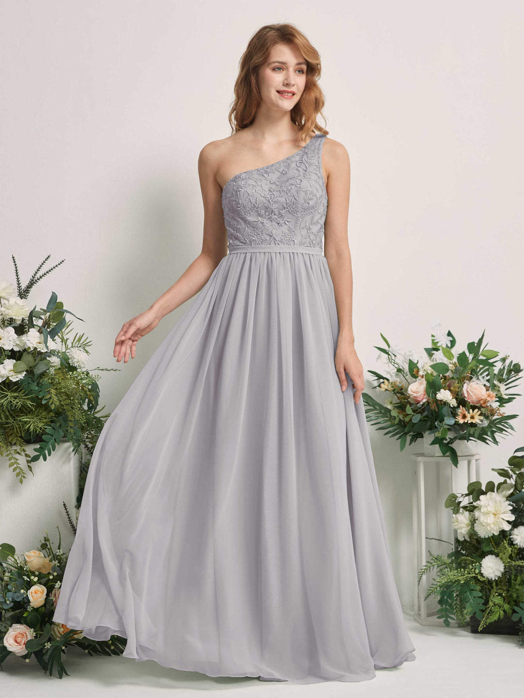 Carlyna Robe trapèze Décolleté asymétrique Longueur ras du sol Mousseline demoiselle d&