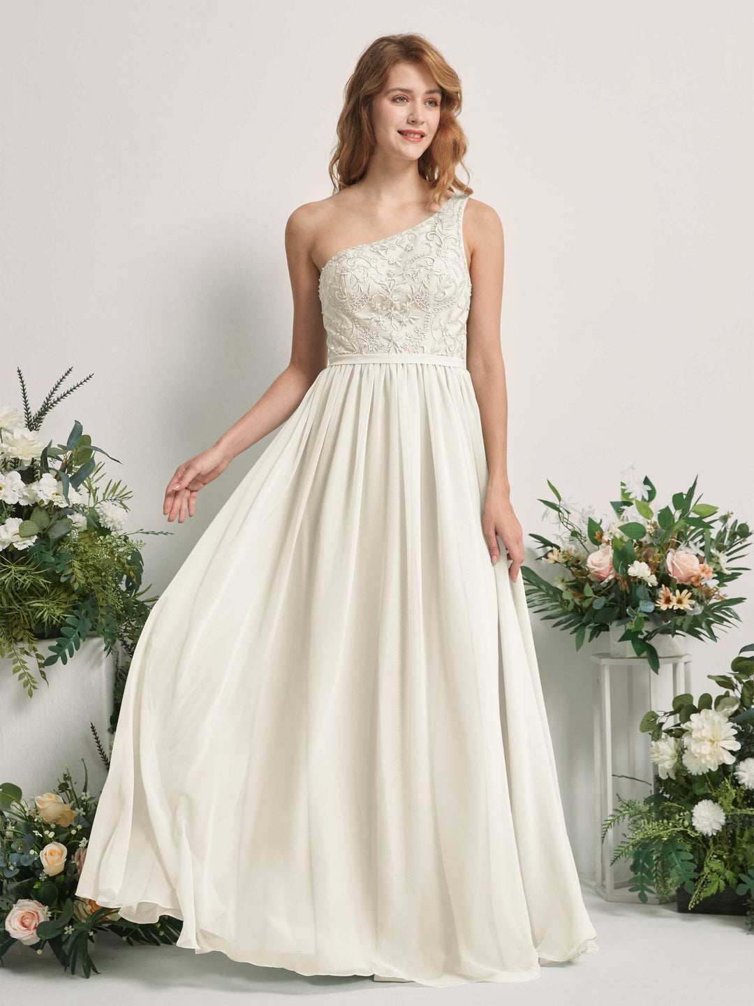 Carlyna Robe trapèze Décolleté asymétrique Longueur ras du sol Mousseline demoiselle d&
