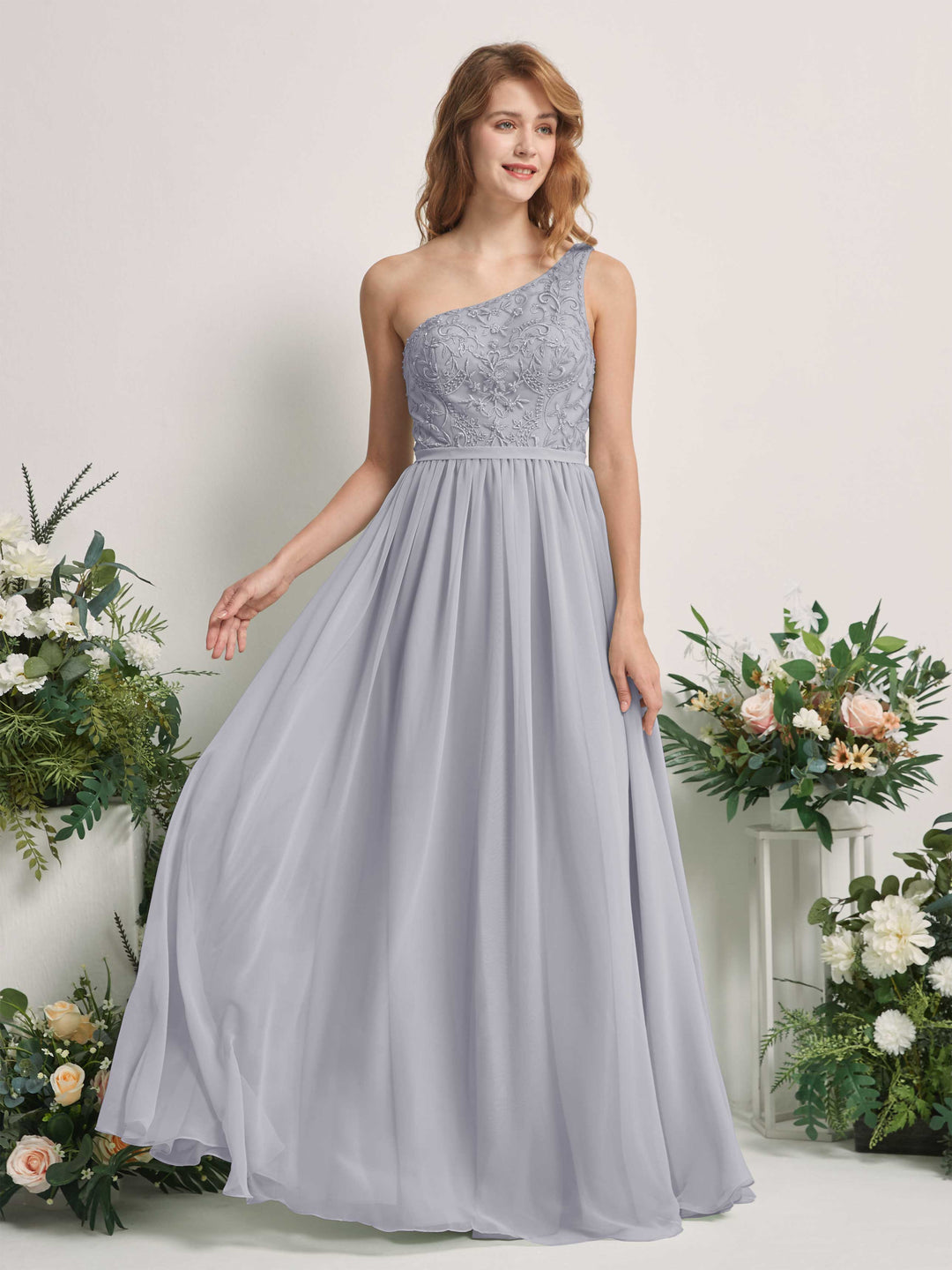 Carlyna Robe trapèze Décolleté asymétrique Longueur ras du sol Mousseline demoiselle d&