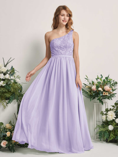Carlyna Robe trapèze Décolleté asymétrique Longueur ras du sol Mousseline demoiselle d'honneur Lilas #couleur_lilas
