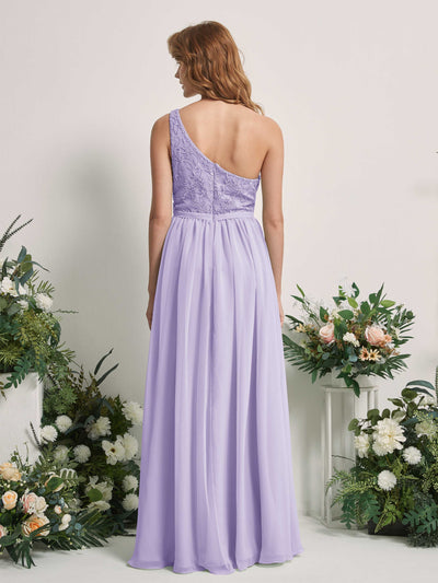 Carlyna Robe trapèze Décolleté asymétrique Longueur ras du sol Mousseline demoiselle d'honneur Lilas #couleur_lilas