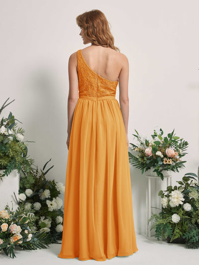 Carlyna Robe trapèze Décolleté asymétrique Longueur ras du sol Mousseline demoiselle d'honneur Mangue #couleur_mangue