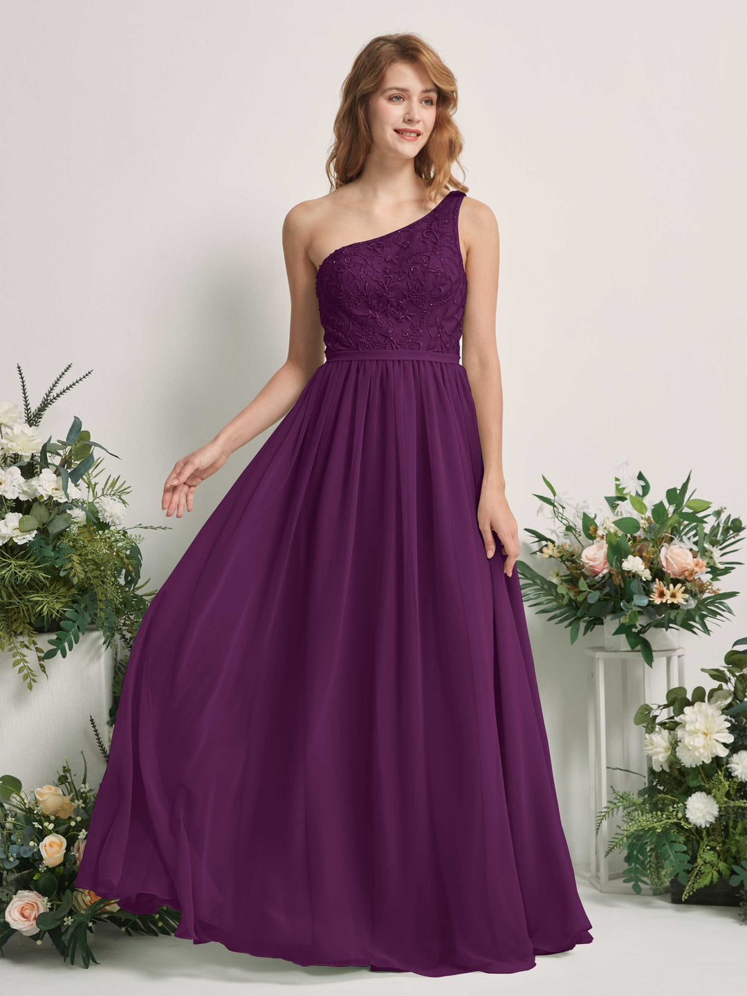 Carlyna Robe trapèze Décolleté asymétrique Longueur ras du sol Mousseline demoiselle d&