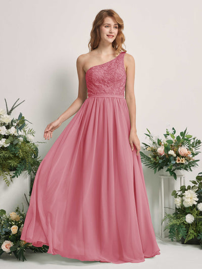 Carlyna Robe trapèze Décolleté asymétrique Longueur ras du sol Mousseline demoiselle d'honneur Rose Du Désert #couleur_rose-du-d-sert