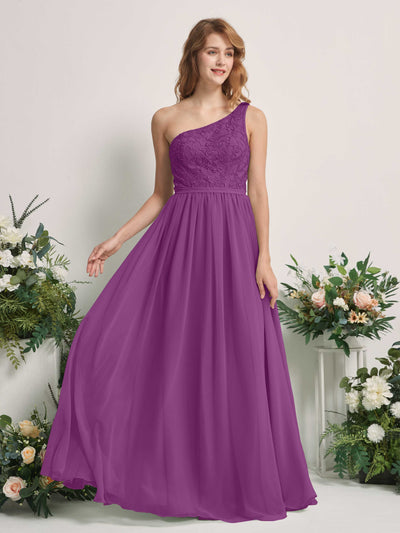 Carlyna Robe trapèze Décolleté asymétrique Longueur ras du sol Mousseline demoiselle d'honneur Violet #couleur_violet