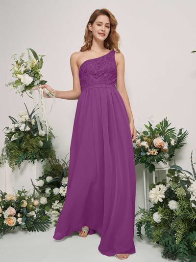 Carlyna Robe trapèze Décolleté asymétrique Longueur ras du sol Mousseline demoiselle d'honneur Violet #couleur_violet