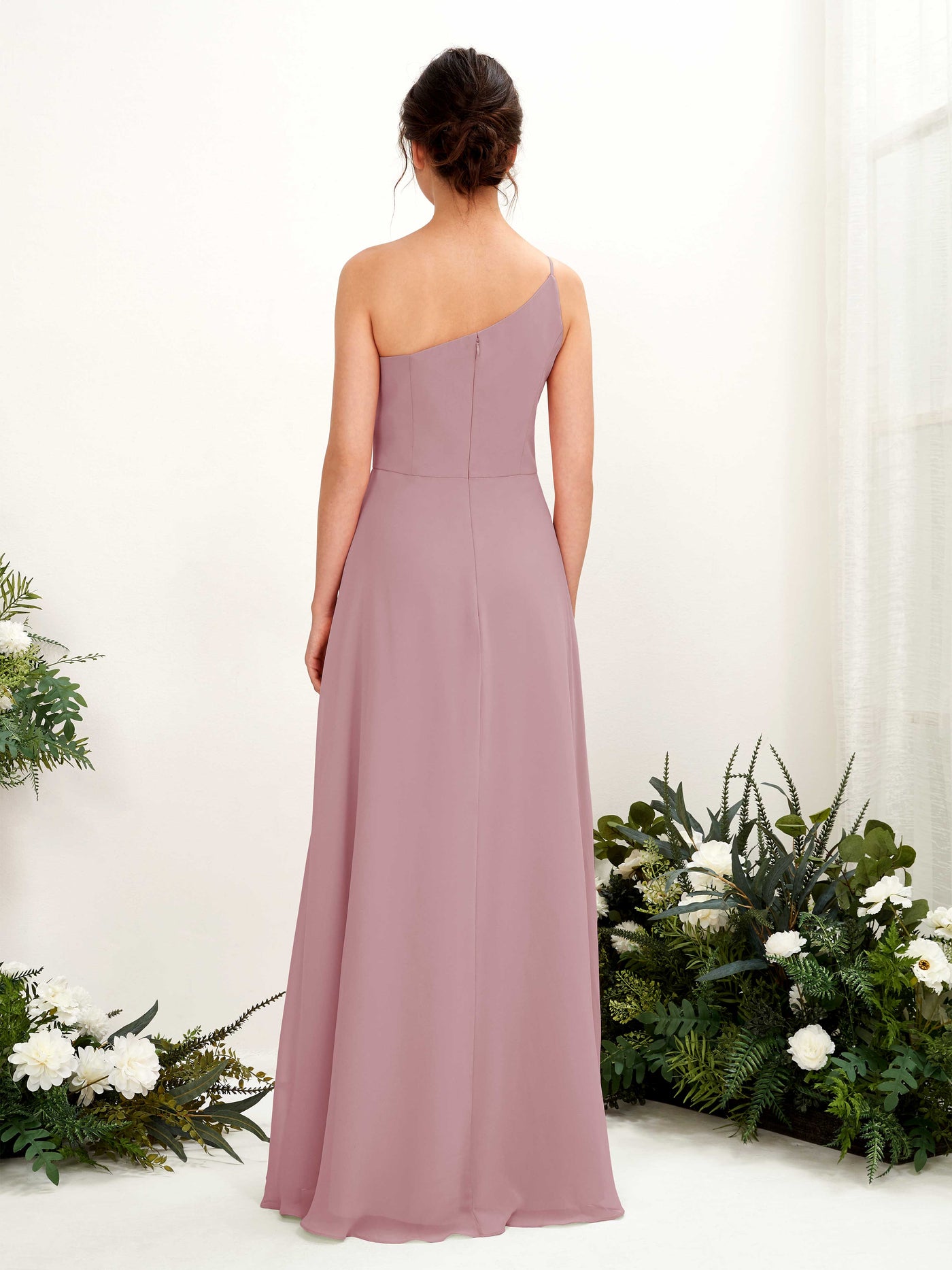 Carlyna Robe trapèze décolleté asymétrique mousseline longueur ras du sol Robes de demoiselle d'honneur Mauve Vintage #couleur_mauve-vintage
