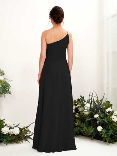 Carlyna Robe trapèze décolleté asymétrique mousseline longueur ras du sol Robes de demoiselle d'honneur Noir #couleur_noir