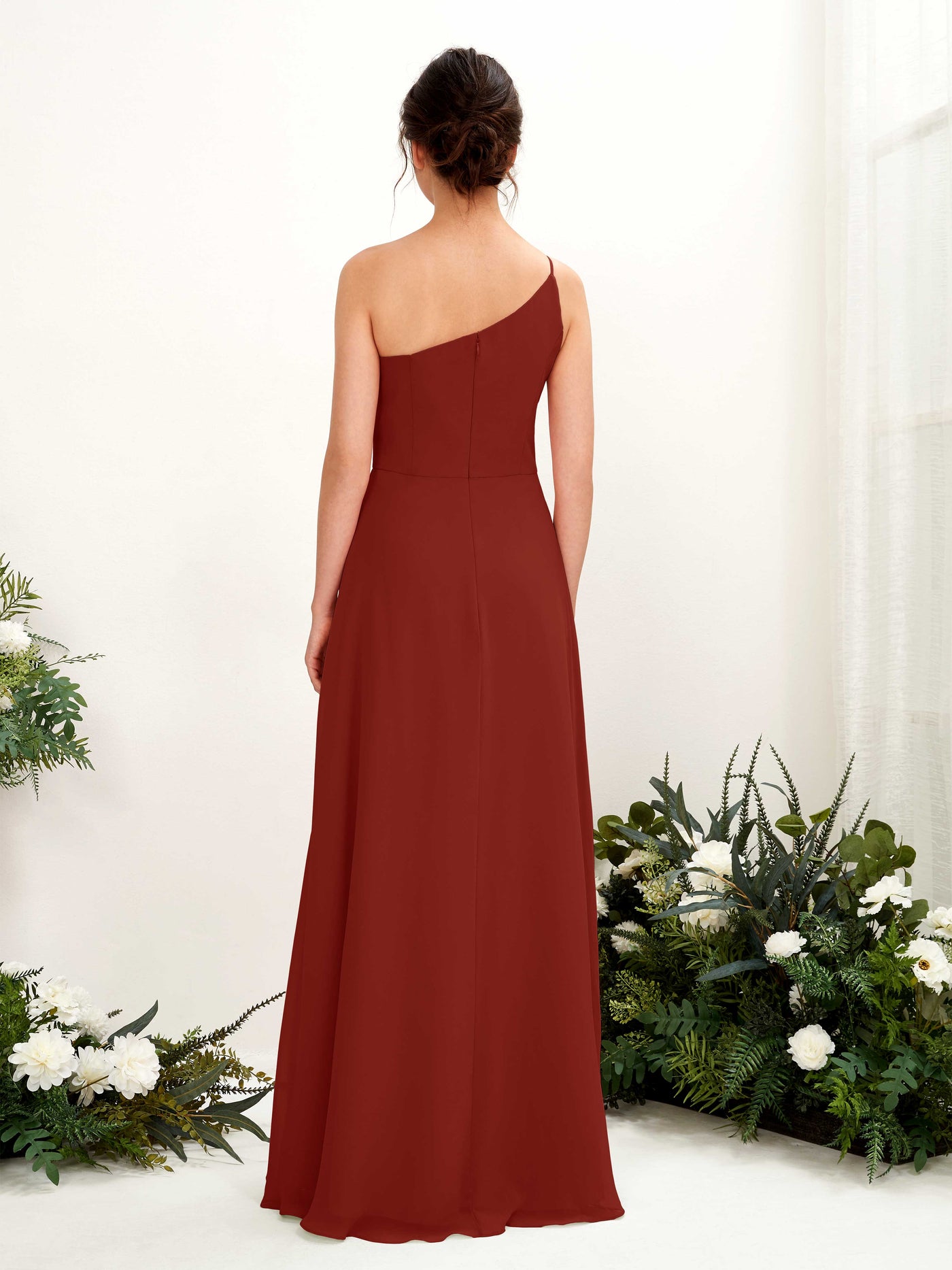Carlyna Robe trapèze décolleté asymétrique mousseline longueur ras du sol Robes de demoiselle d'honneur Rouille #couleur_rouille