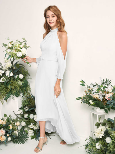 Carlyna Robe trapèze demoiselle d'honneur col rond longueur ras du sol mousseline Blanc #couleur_blanc