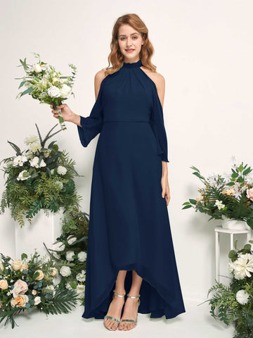 Carlyna Robe trapèze demoiselle d'honneur col rond longueur ras du sol mousseline Bleu Marine #couleur_bleu-marine