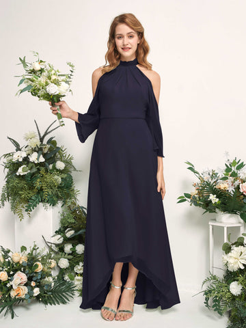 Carlyna Robe trapèze demoiselle d'honneur col rond longueur ras du sol mousseline Bleu Marine Foncé #couleur_bleu-marine-fonc