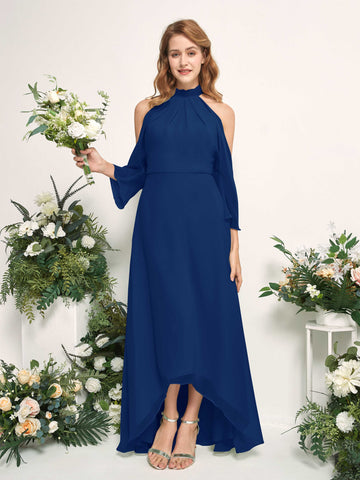 Carlyna Robe trapèze demoiselle d'honneur col rond longueur ras du sol mousseline Bleu Roi #couleur_bleu-roi