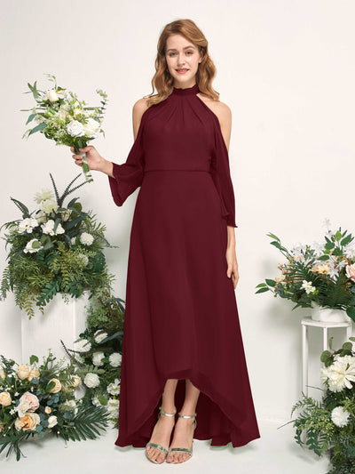 Carlyna Robe trapèze demoiselle d'honneur col rond longueur ras du sol mousseline Bordeaux #couleur_bordeaux