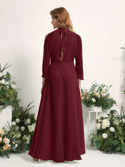 Carlyna Robe trapèze demoiselle d'honneur col rond longueur ras du sol mousseline Bordeaux #couleur_bordeaux