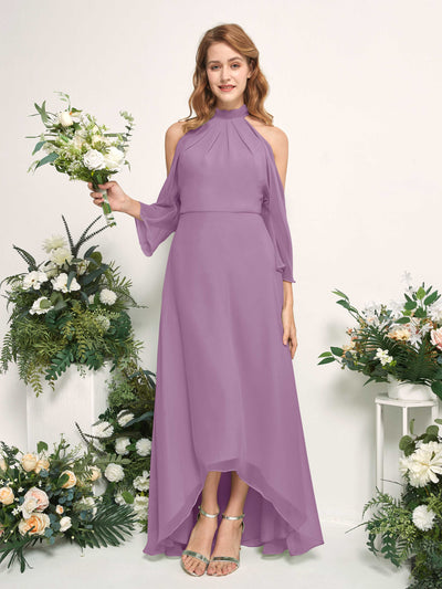 Carlyna Robe trapèze demoiselle d'honneur col rond longueur ras du sol mousseline Brume Orchidée #couleur_brume-orchid-e