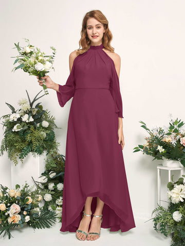 Carlyna Robe trapèze demoiselle d'honneur col rond longueur ras du sol mousseline Chianti #couleur_chianti