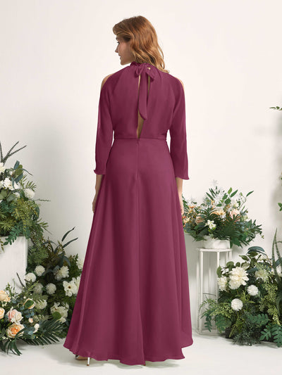 Carlyna Robe trapèze demoiselle d'honneur col rond longueur ras du sol mousseline Chianti #couleur_chianti