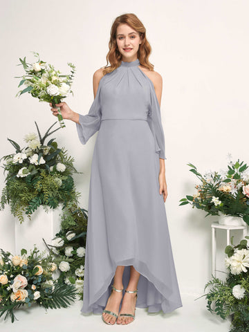 Carlyna Robe trapèze demoiselle d'honneur col rond longueur ras du sol mousseline Lavande Poudrée #couleur_lavande-poudr-e