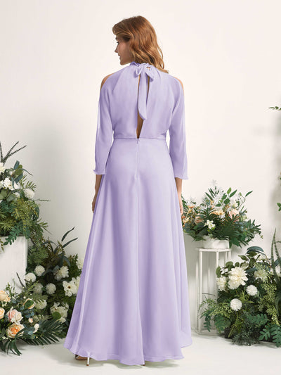 Carlyna Robe trapèze demoiselle d'honneur col rond longueur ras du sol mousseline Lilas #couleur_lilas