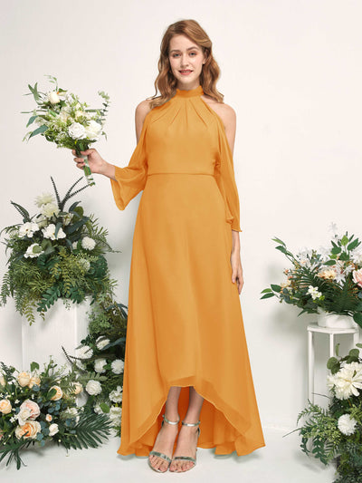 Carlyna Robe trapèze demoiselle d'honneur col rond longueur ras du sol mousseline Mangue #couleur_mangue