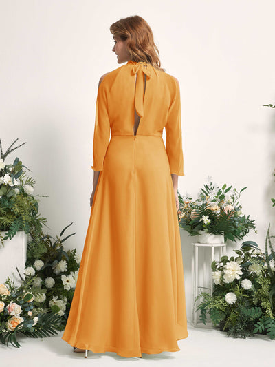 Carlyna Robe trapèze demoiselle d'honneur col rond longueur ras du sol mousseline Mangue #couleur_mangue
