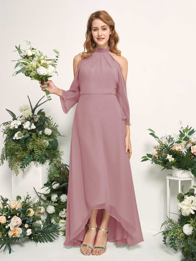Carlyna Robe trapèze demoiselle d'honneur col rond longueur ras du sol mousseline Mauve Vintage #couleur_mauve-vintage