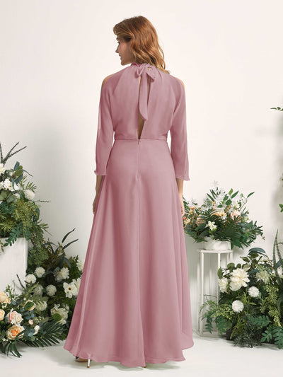 Carlyna Robe trapèze demoiselle d'honneur col rond longueur ras du sol mousseline Mauve Vintage #couleur_mauve-vintage