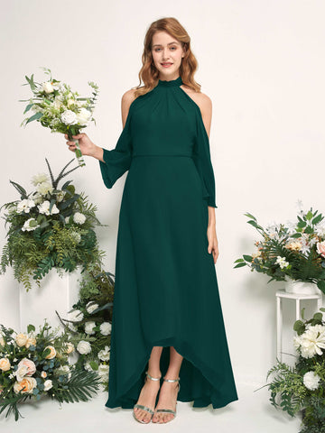 Carlyna Robe trapèze demoiselle d'honneur col rond longueur ras du sol mousseline Émeraude Foncé #couleur_meraude-fonc