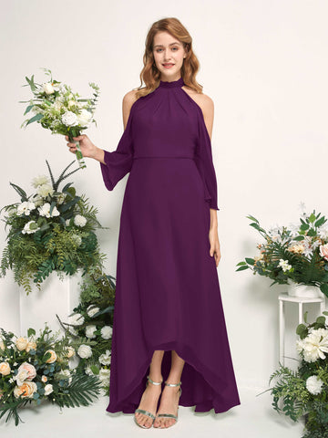 Carlyna Robe trapèze demoiselle d'honneur col rond longueur ras du sol mousseline Pourpre #couleur_pourpre