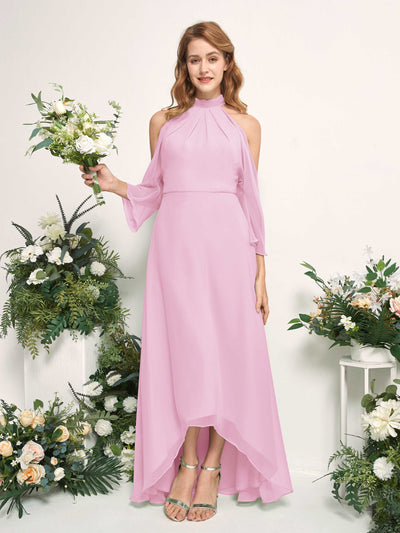 Carlyna Robe trapèze demoiselle d'honneur col rond longueur ras du sol mousseline Rose Bonbon #couleur_rose-bonbon