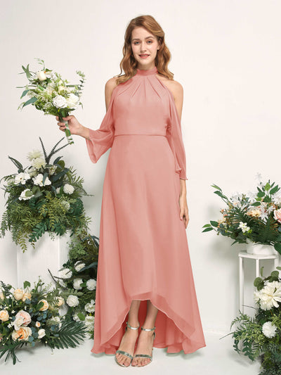 Carlyna Robe trapèze demoiselle d'honneur col rond longueur ras du sol mousseline Rose Champagne #couleur_rose-champagne