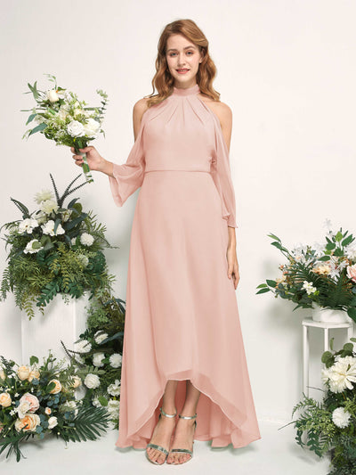Carlyna Robe trapèze demoiselle d'honneur col rond longueur ras du sol mousseline Rose Perle #couleur_rose-perle