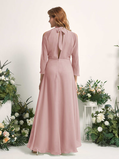 Carlyna Robe trapèze demoiselle d'honneur col rond longueur ras du sol mousseline Rose Poussiéreux #couleur_rose-poussi-reux