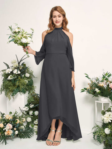 Carlyna Robe trapèze demoiselle d'honneur col rond longueur ras du sol mousseline Étain #couleur_tain