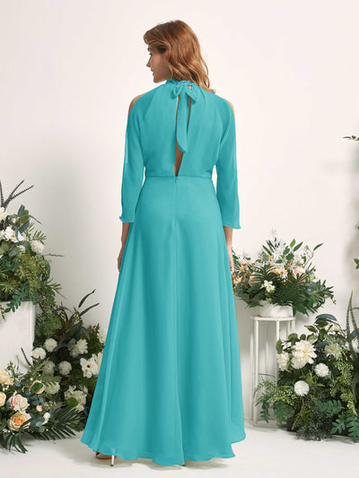 Carlyna Robe trapèze demoiselle d'honneur col rond longueur ras du sol mousseline Turquoise #couleur_turquoise