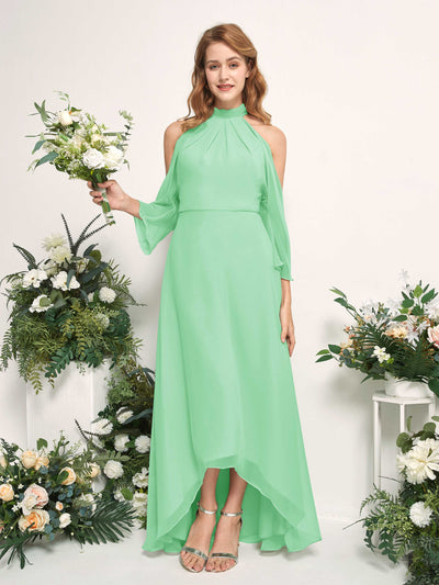 Carlyna Robe trapèze demoiselle d'honneur col rond longueur ras du sol mousseline Vert Menthe #couleur_vert-menthe