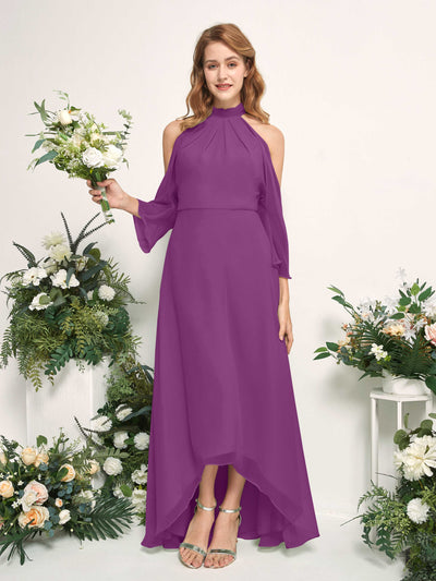 Carlyna Robe trapèze demoiselle d'honneur col rond longueur ras du sol mousseline Violet #couleur_violet