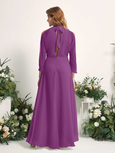Carlyna Robe trapèze demoiselle d'honneur col rond longueur ras du sol mousseline Violet #couleur_violet