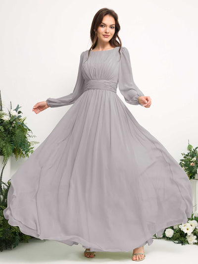 Carlyna Robe trapèze en mousseline avec encolure bateau manches longues pour demoiselle d'honneur Argent #couleur_argent