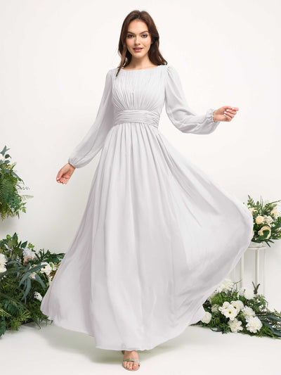 Carlyna Robe trapèze en mousseline avec encolure bateau manches longues pour demoiselle d'honneur Blanc #couleur_blanc