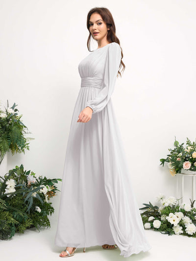 Carlyna Robe trapèze en mousseline avec encolure bateau manches longues pour demoiselle d'honneur Blanc #couleur_blanc